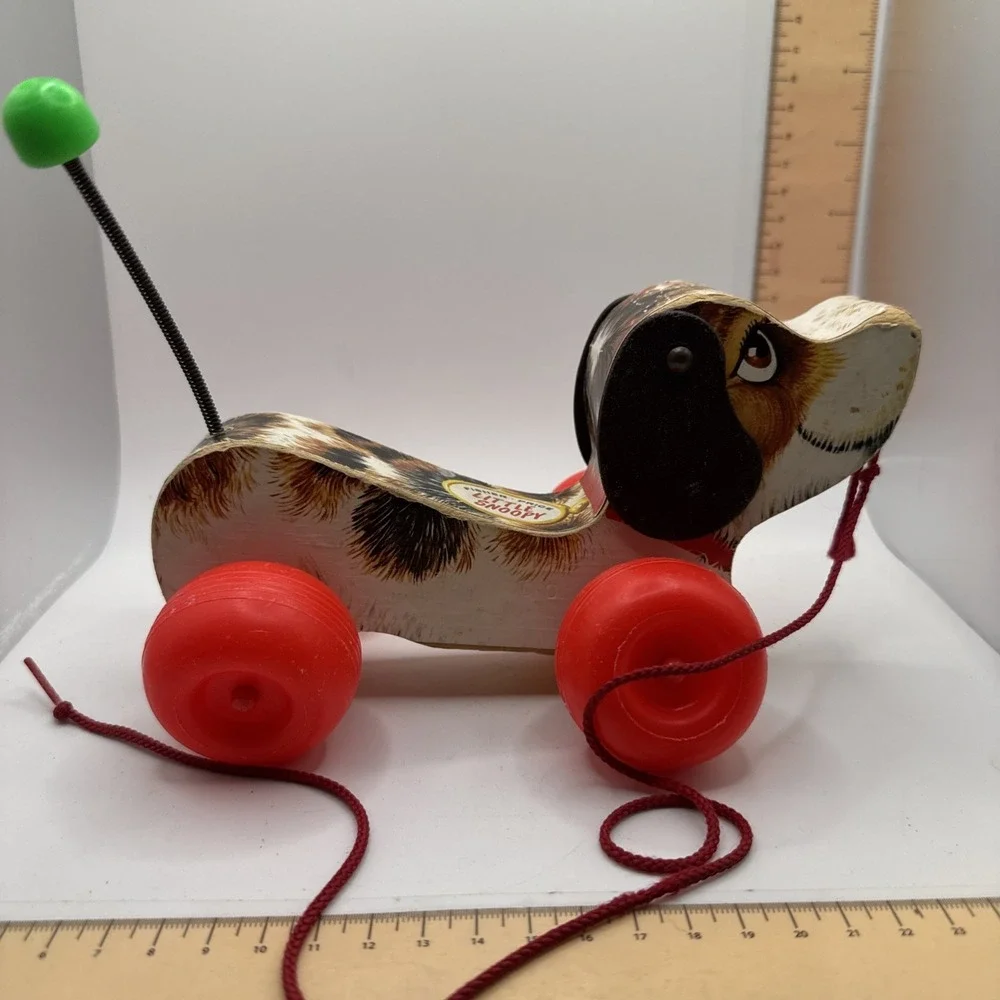 Vintage Fisher Price Little Snoopy‎ Dog 1968 Wood Pull Toy #693 USA